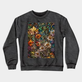 Stained Glass Colorful Wildflowers Crewneck Sweatshirt